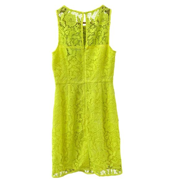 J Crew Collection Neon Yellow Full Lace Cocktail Shift Dress Size 6 - Picture 6 of 12